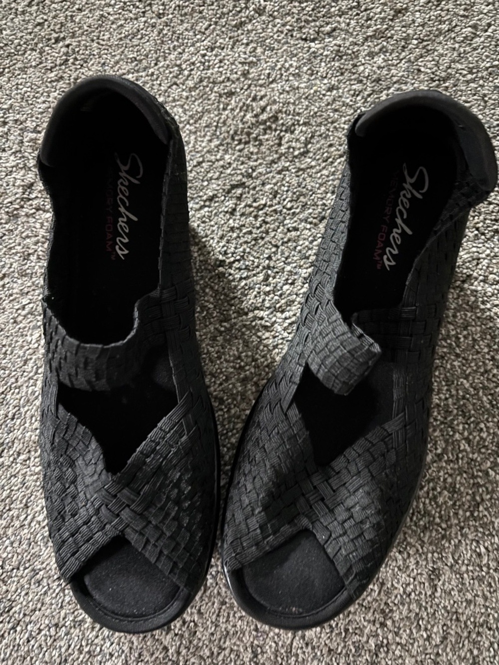 Skechers Woven Platform Wedge 9 Black 2 1/2 Heel